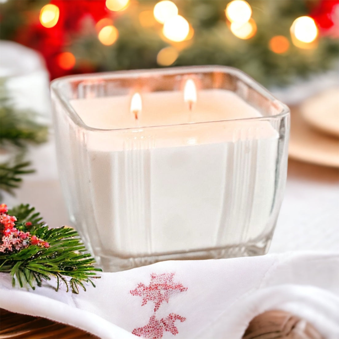 Candle in Vintage Glass Storage Box