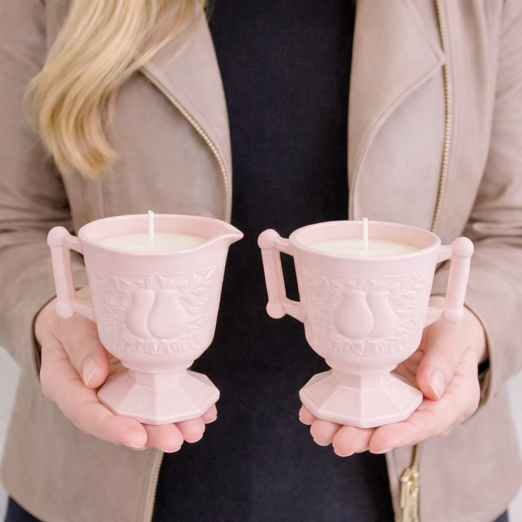 Wild Pear & Honey Soy Candle Set in Vintage Pink Milk Glass – RetroWix