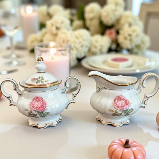 Antique Hutschenreuther Creamer & Sugar Set – Dundee Pattern, Bavaria, 1933–1965