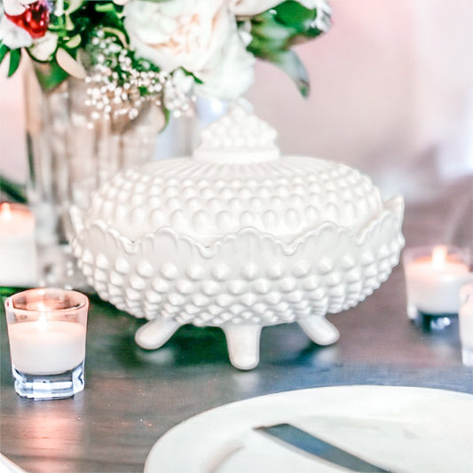 Vintage Milk Glass Lavender Vanilla Soy Candle