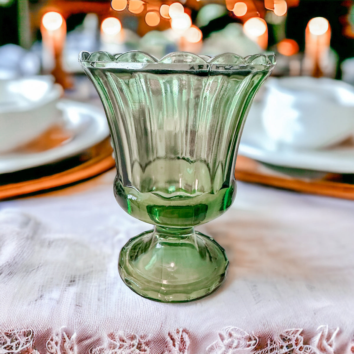 Vintage Olive Green Glass Candle - Cypress and Bayberry Scented Soy Candle