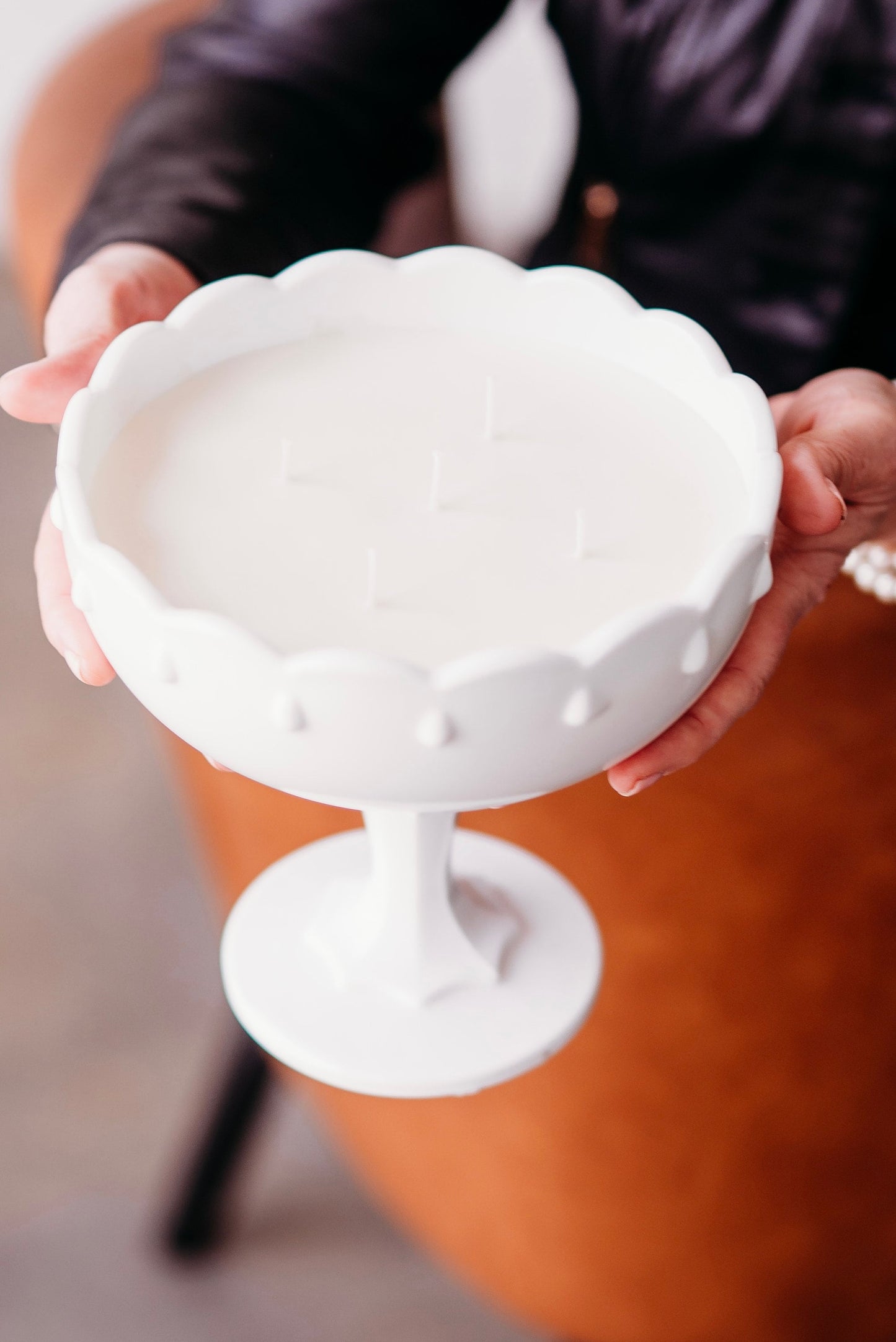 Vintage Sea Salt and Orchid Candle | Milk Glass Teardrop Compote