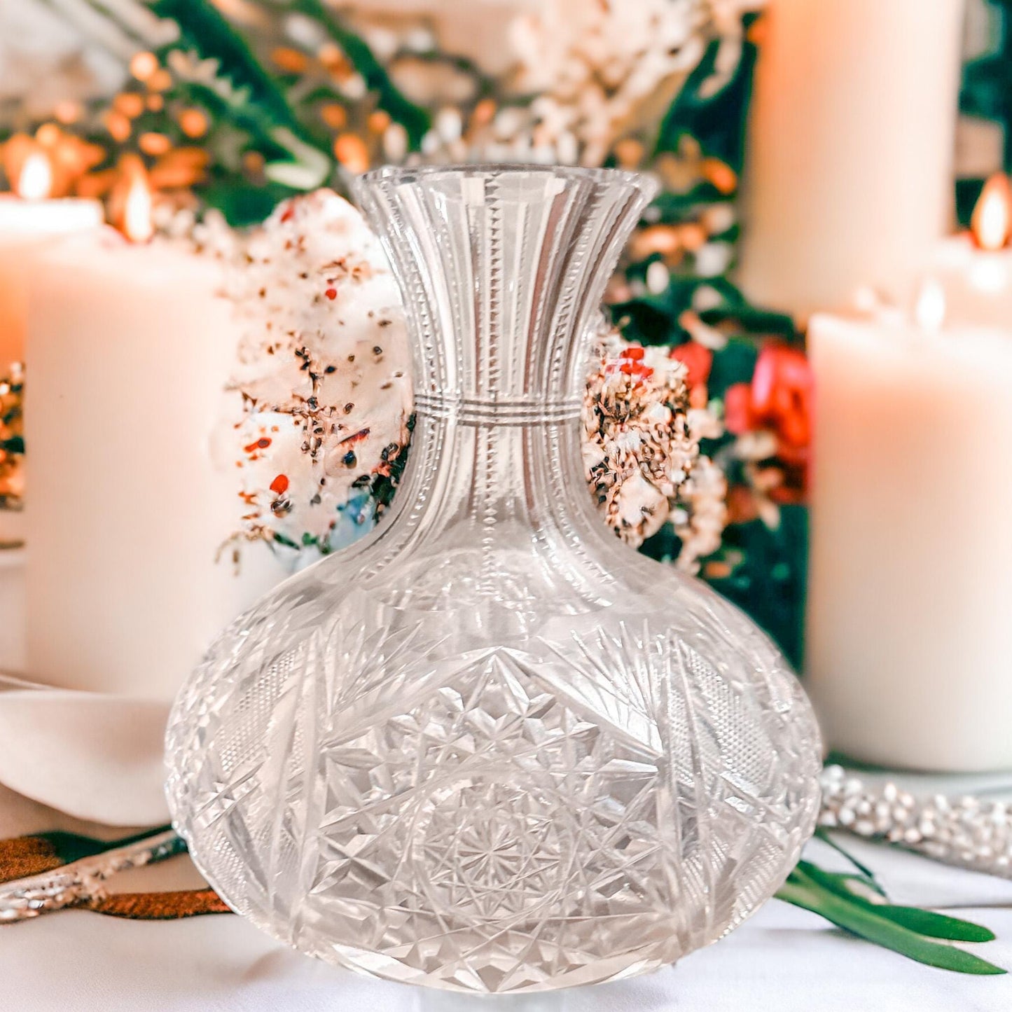 Antique American Cut Glass Wine Decanter, Romantic Crystal Water Carafe
