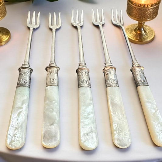 Antique Pearl Handled Seafood Forks, Landers, Frary & Clark, Wedding Gift for Couple
