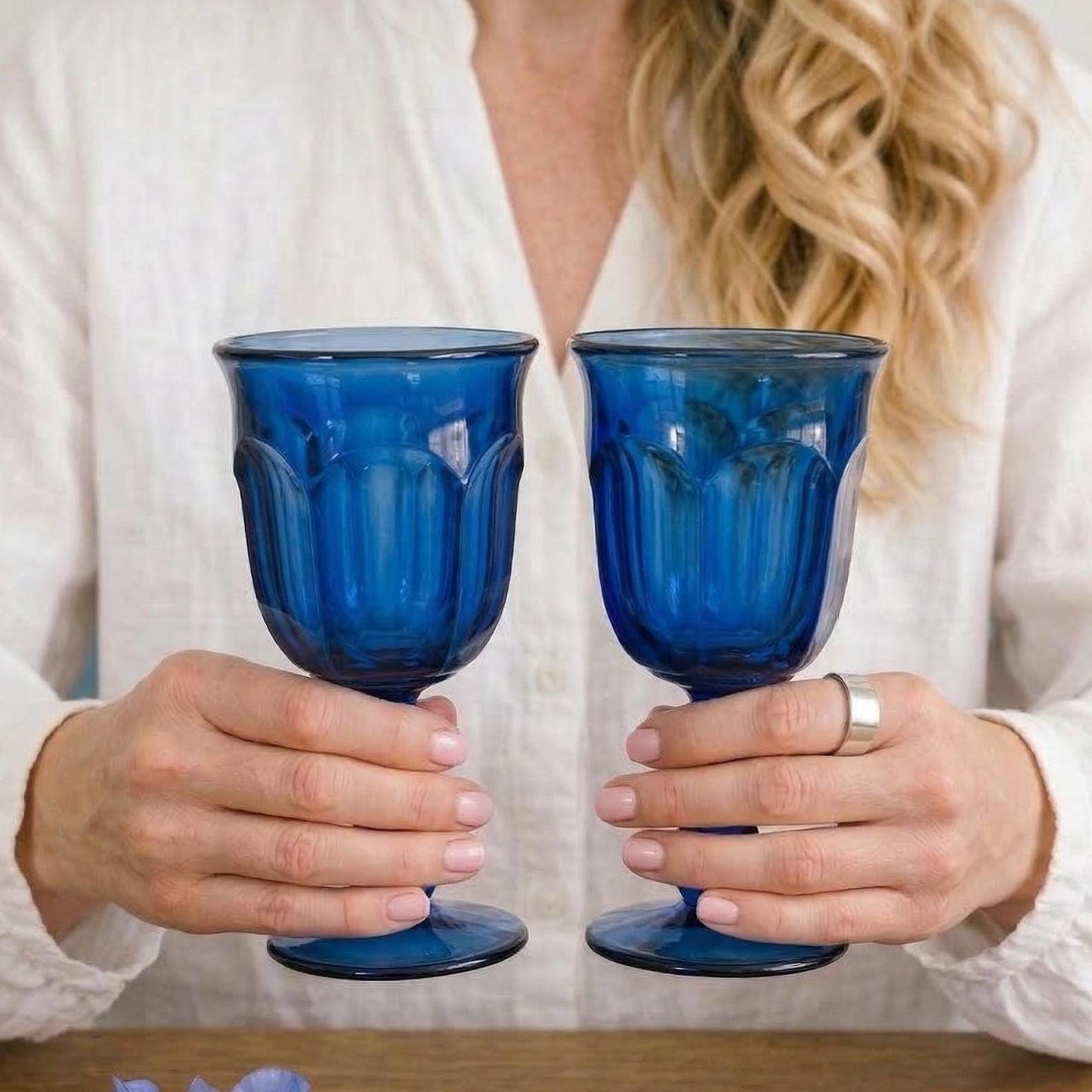 mperial Glass Old Williamsburg Cobalt Blue Goblets, Set of 2, Vintage 1970s Water Glasses