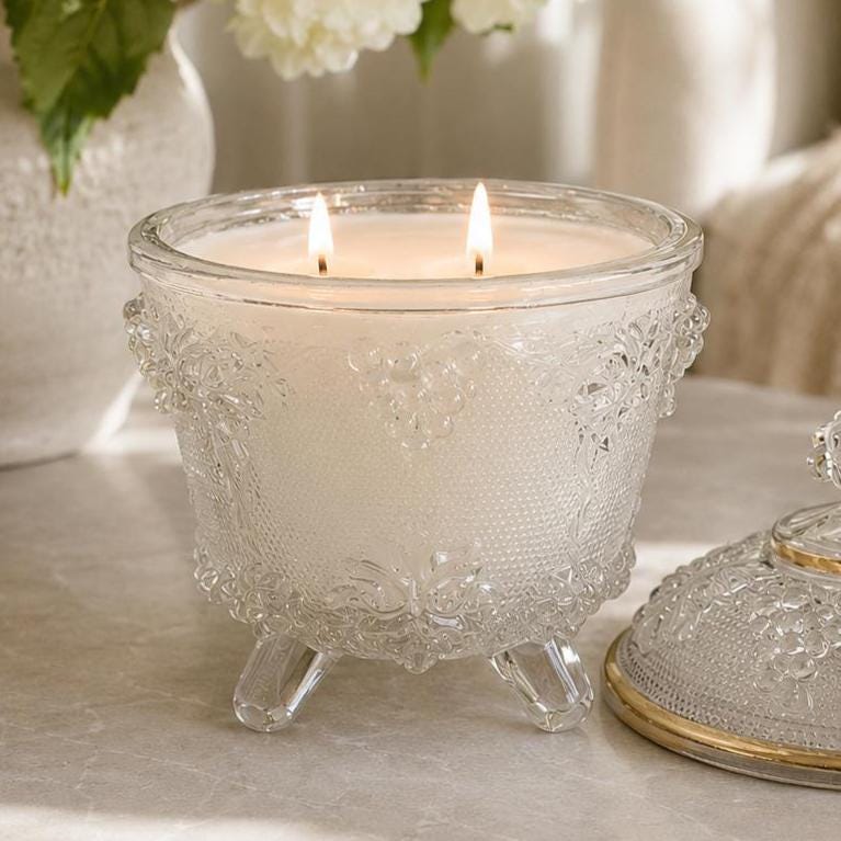 Vintage Covered Glass Candle, Fall Home Decor Gift