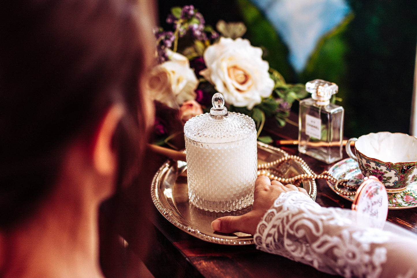 Soy Candle in Vintage Style Candy Dish