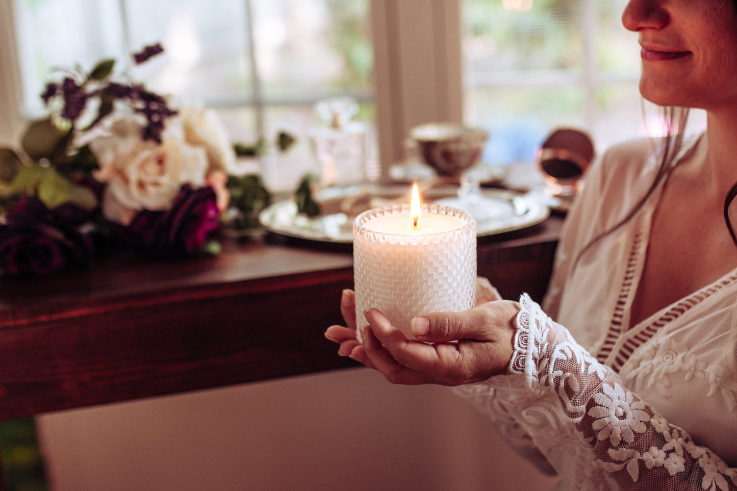 Soy Candle in Vintage Style Candy Dish