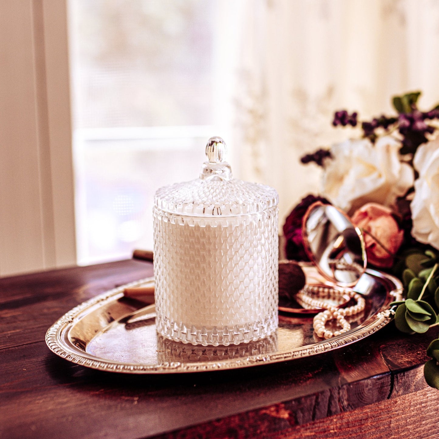 Soy Candle in Vintage Style Candy Dish