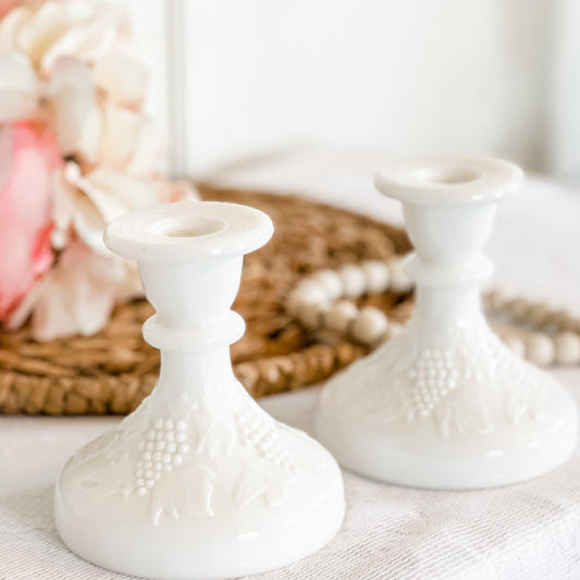 Vintage Milk Glass Candle Holder - RetroWix