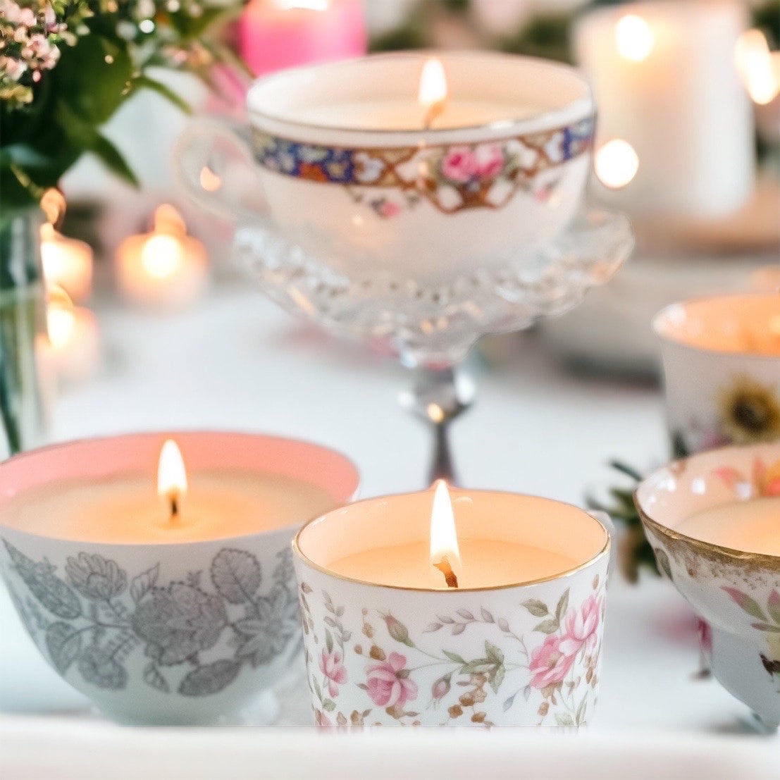 Hand-Poured Soy Candles in Vintage Teacups
