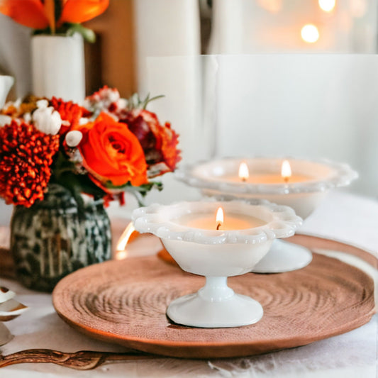 Scented Candles, Milk Glass, Unique Gift, Farmhouse Decor