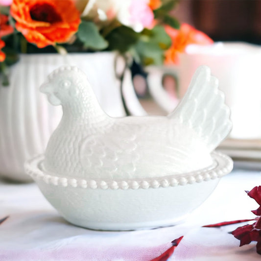 Rosemary Sage Soy Candle in Vintage Milk Glass Dish