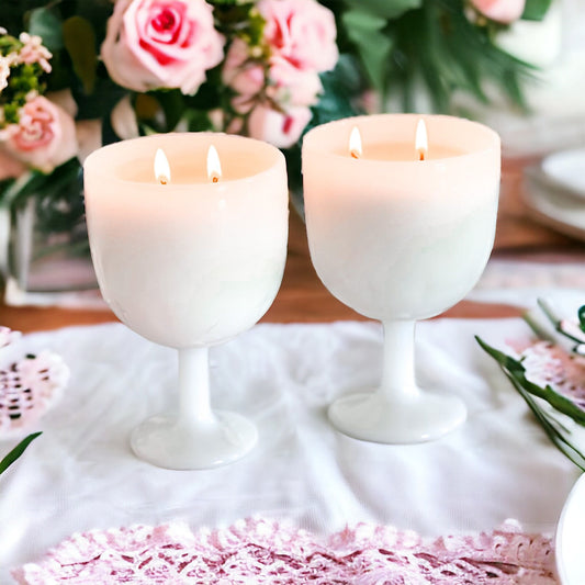 Unique Candle in Vintage Milk Glass Goblets