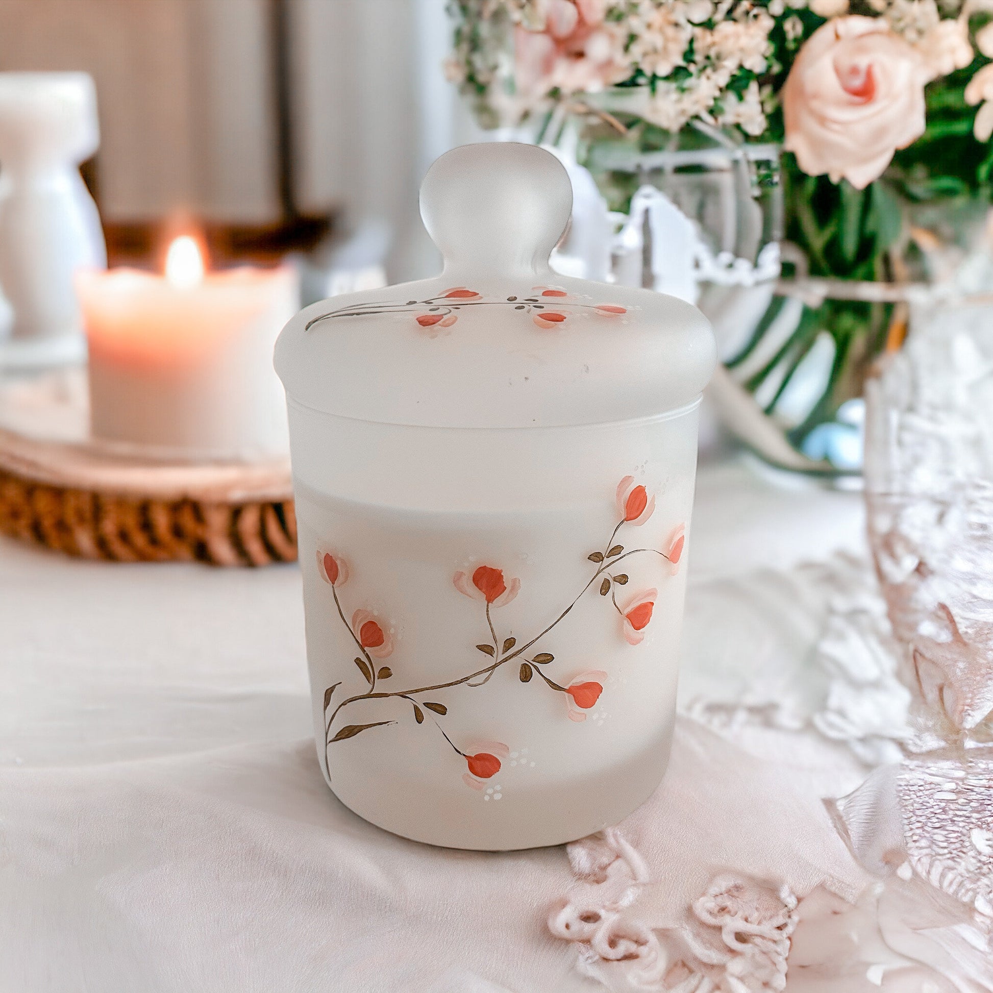 Orchid Whisper Vintage Candle | Hand-Painted Frosted Glass Jar
