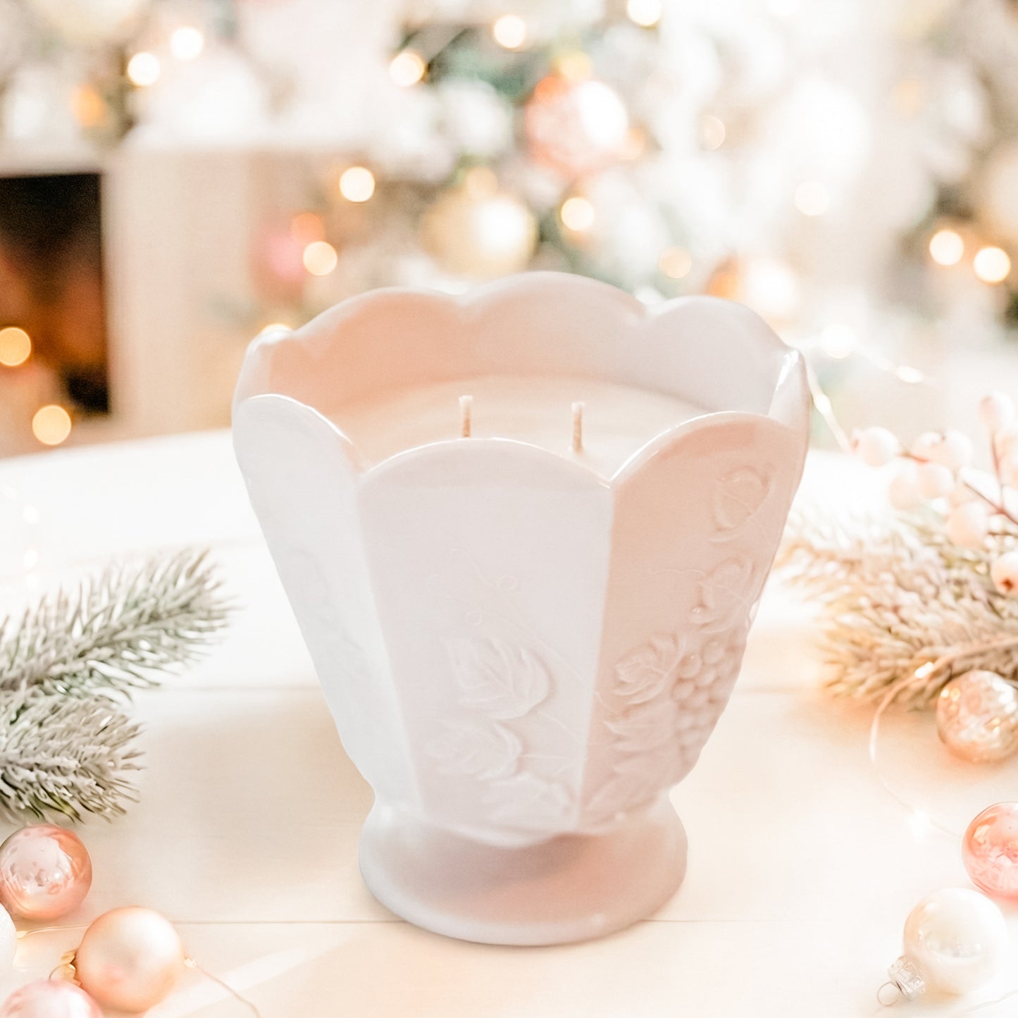 Vintage Pink Milk Glass Candle | Lavender Vanilla & Moonflower Scents