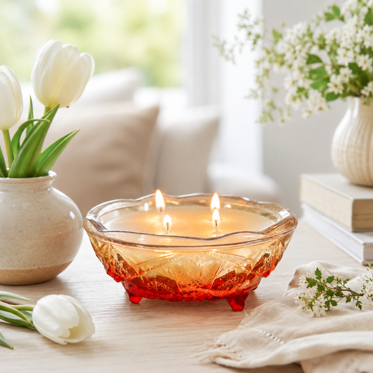 Vintage Scented Candle in Amberina Glass Bowl