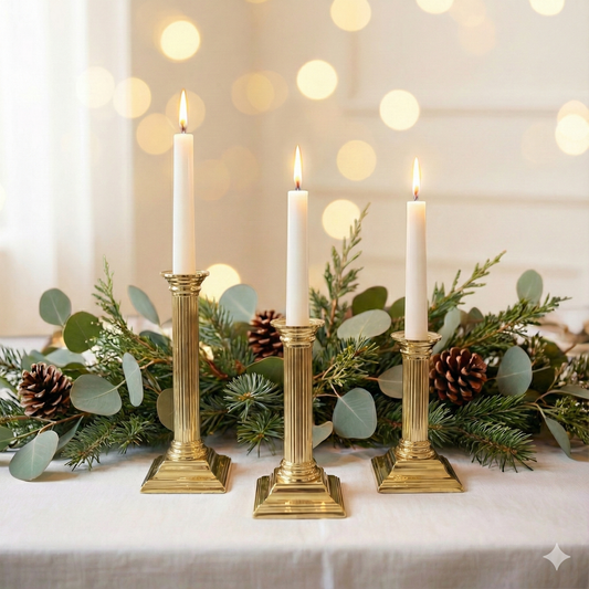 Set of 3 Baldwin Brass Candle Holders – Vintage Holiday Table or Mantel Decor