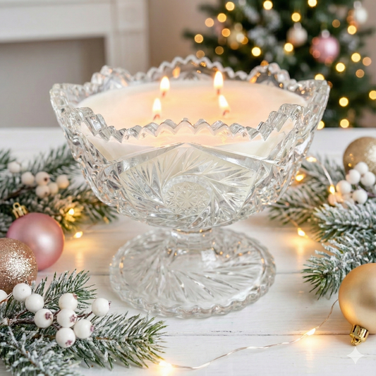 Grapefruit & Mint Scented Candle | Vintage Glass Compote Decor