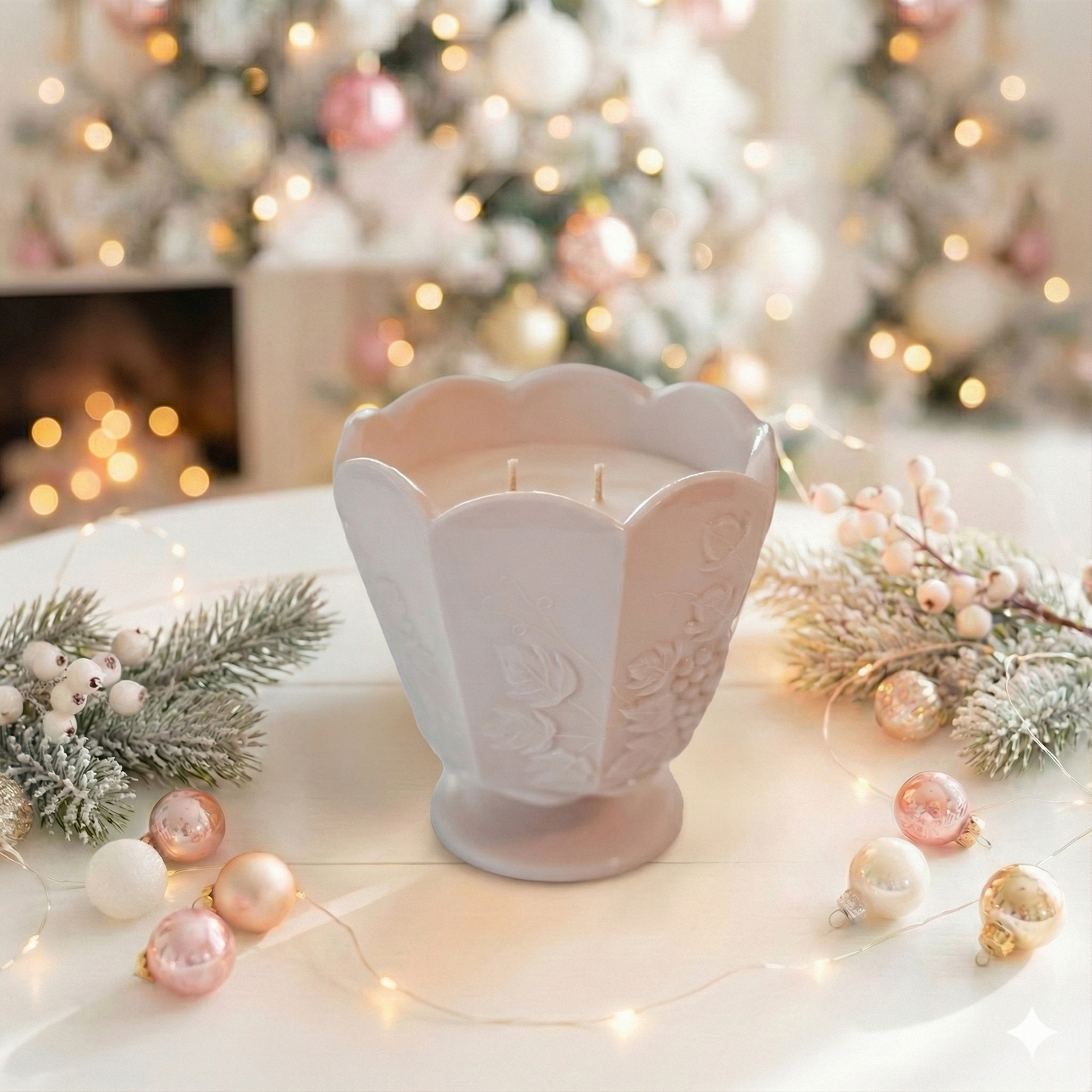 Vintage Pink Milk Glass Candle | Lavender Vanilla & Moonflower Scents