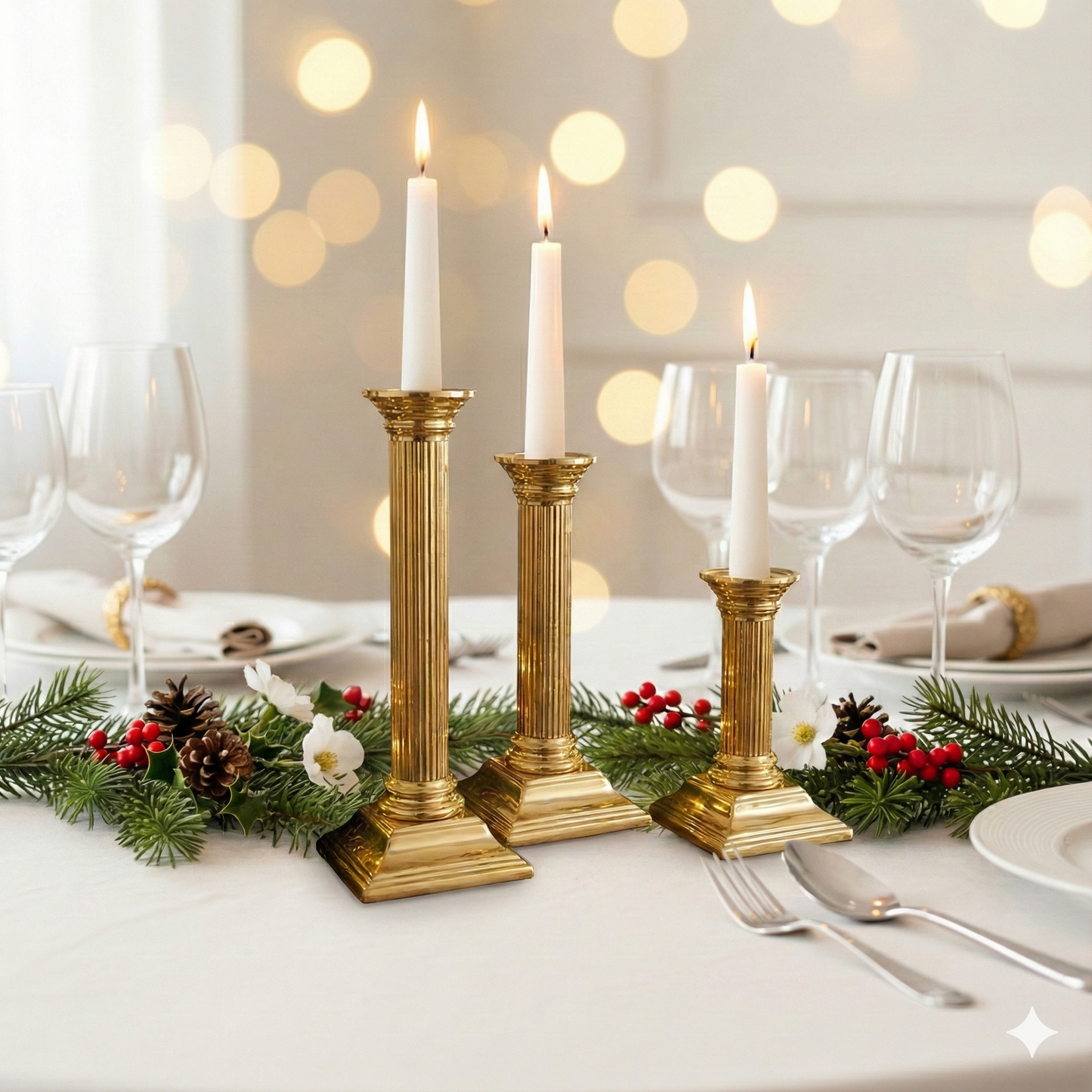 Set of 3 Baldwin Brass Candle Holders – Vintage Holiday Table or Mantel Decor