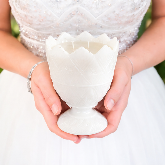 Soy Candle in Vintage E.O. Brody Milk Glass Planter - Assorted Scents