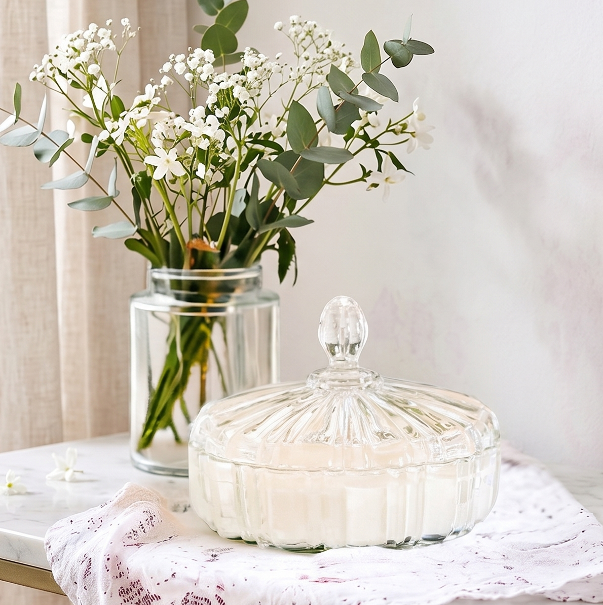 Vintage Clear Glass Candy Dish Candle – Spring Scents