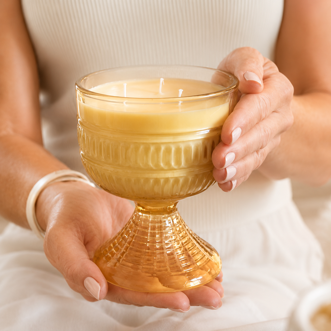 Vintage Wild Pear & Honey Candle in Yellow Glass Planter