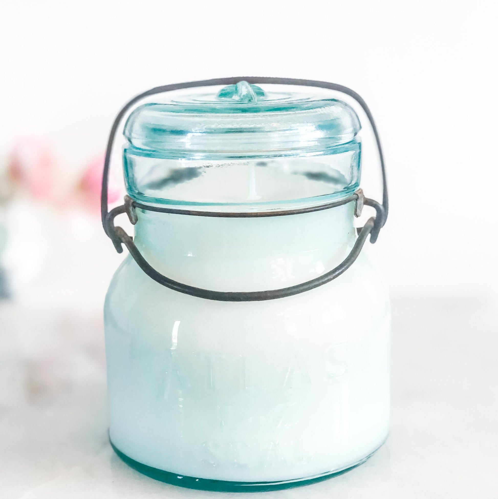 Vintage Atlas E-Z Seal Jar Candle with Glass Lid, Cottage Decor