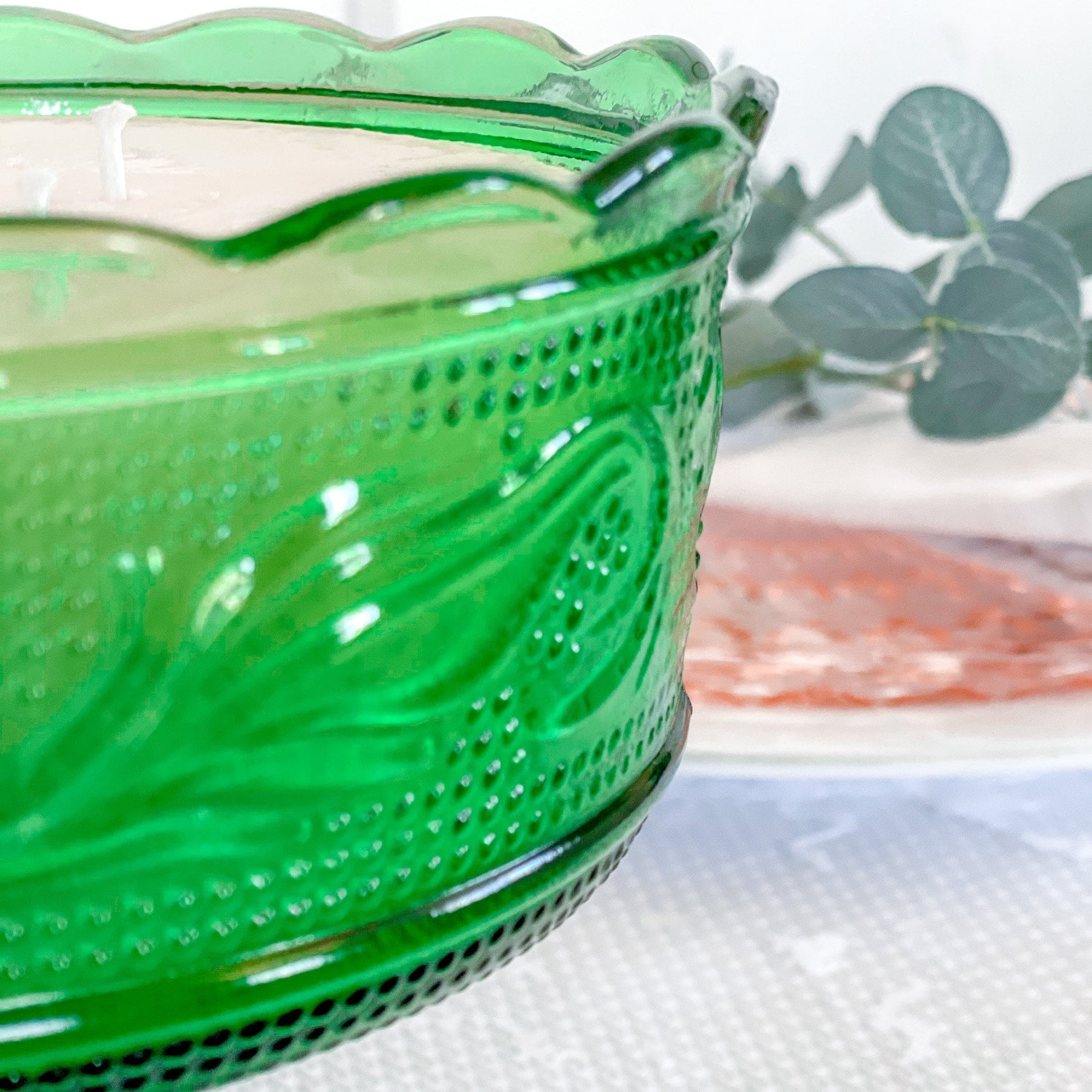 Vintage Green Glass Candle, Black Currant Birthday Gift for Her