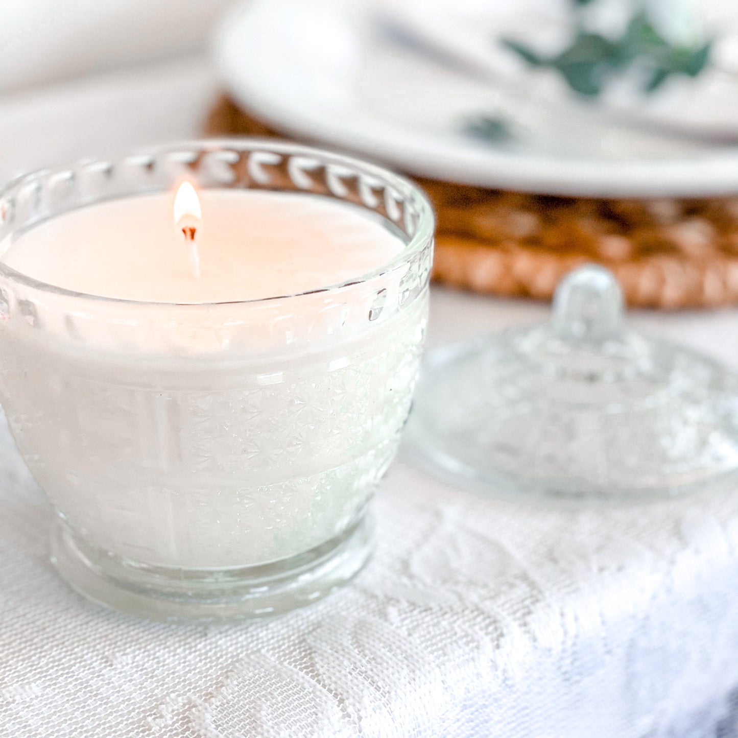 Lavender Vanilla Soy Wax Candle in Vintage Glass Dish
