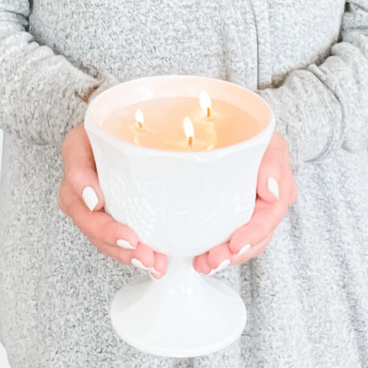 Vintage Milk Glass Planter Candle