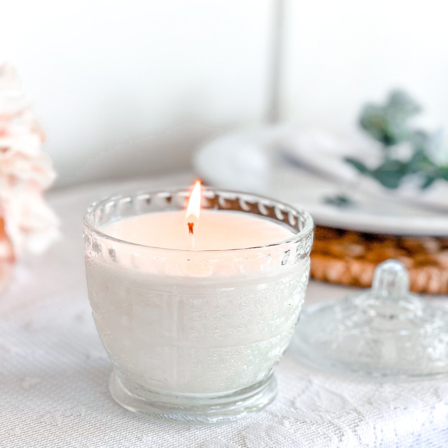 Lavender Vanilla Soy Wax Candle in Vintage Glass Dish
