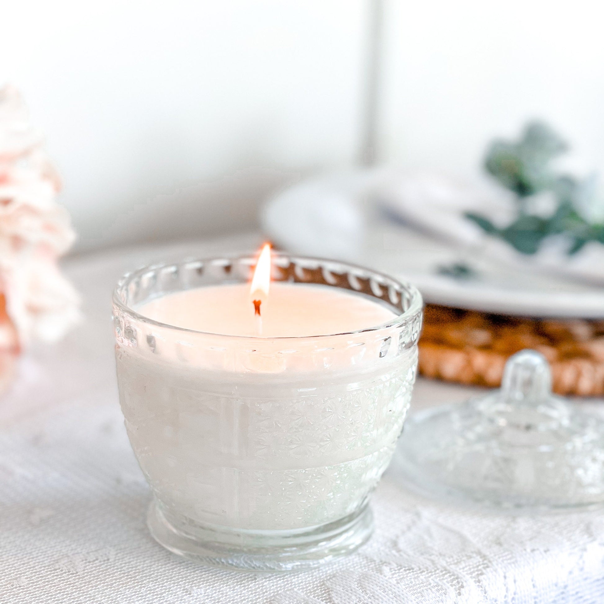 Lavender Vanilla Soy Wax Candle in Vintage Glass Dish