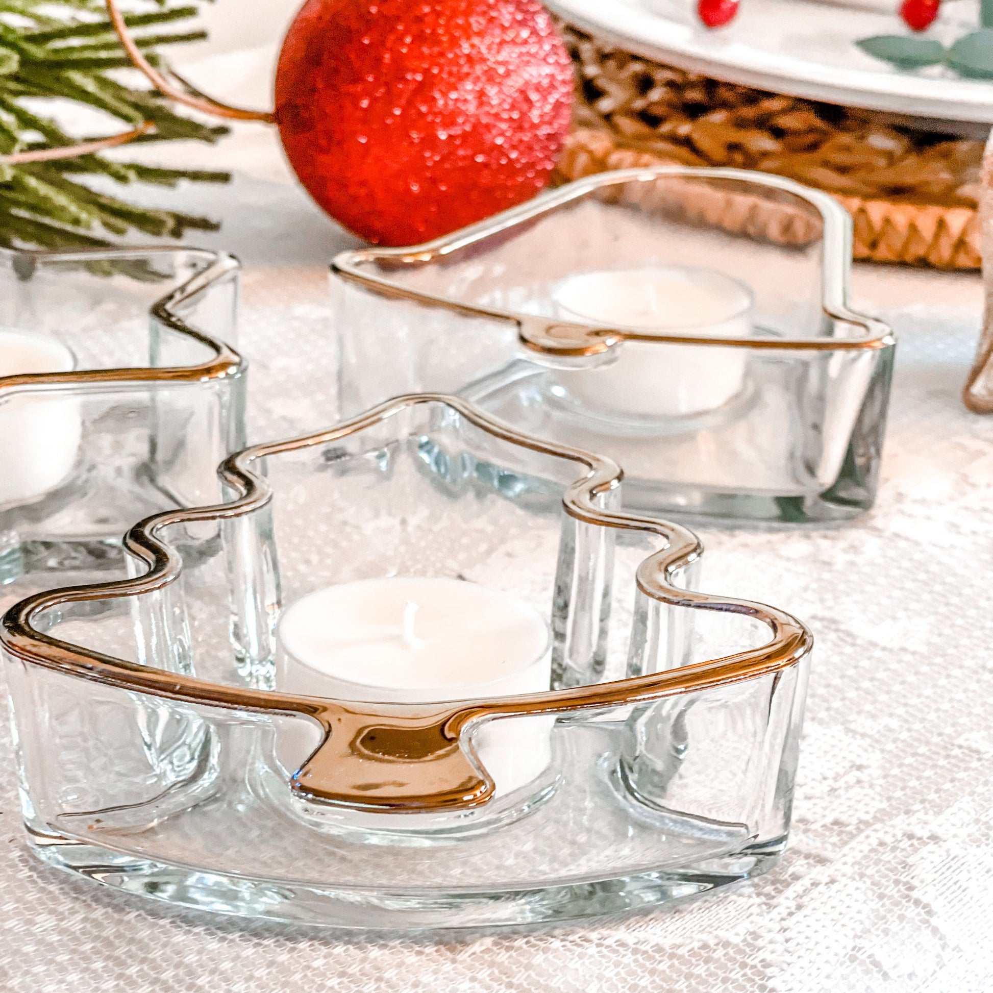 Vintage Holiday Tealight Holder Set, Holiday Decor, Christmas Candle Holders