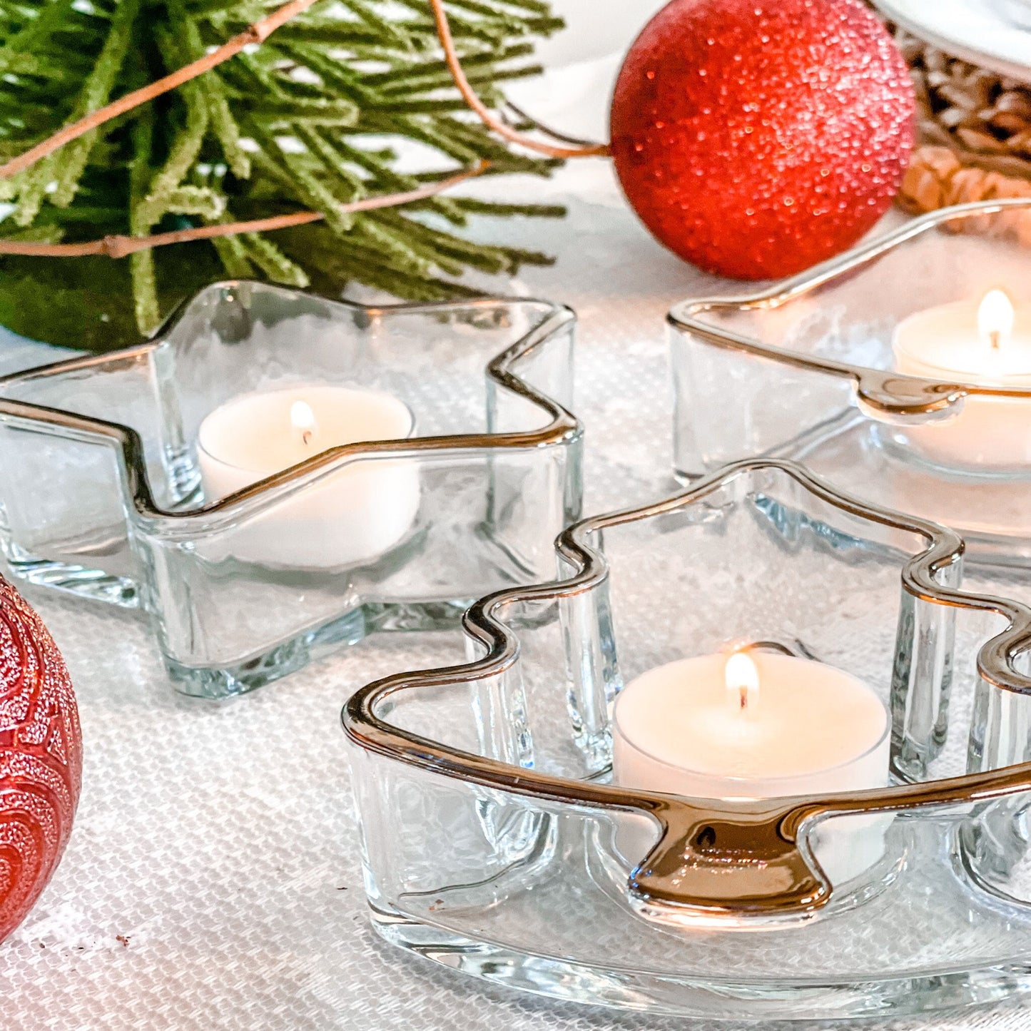 Vintage Holiday Tealight Holder Set, Holiday Decor, Christmas Candle Holders