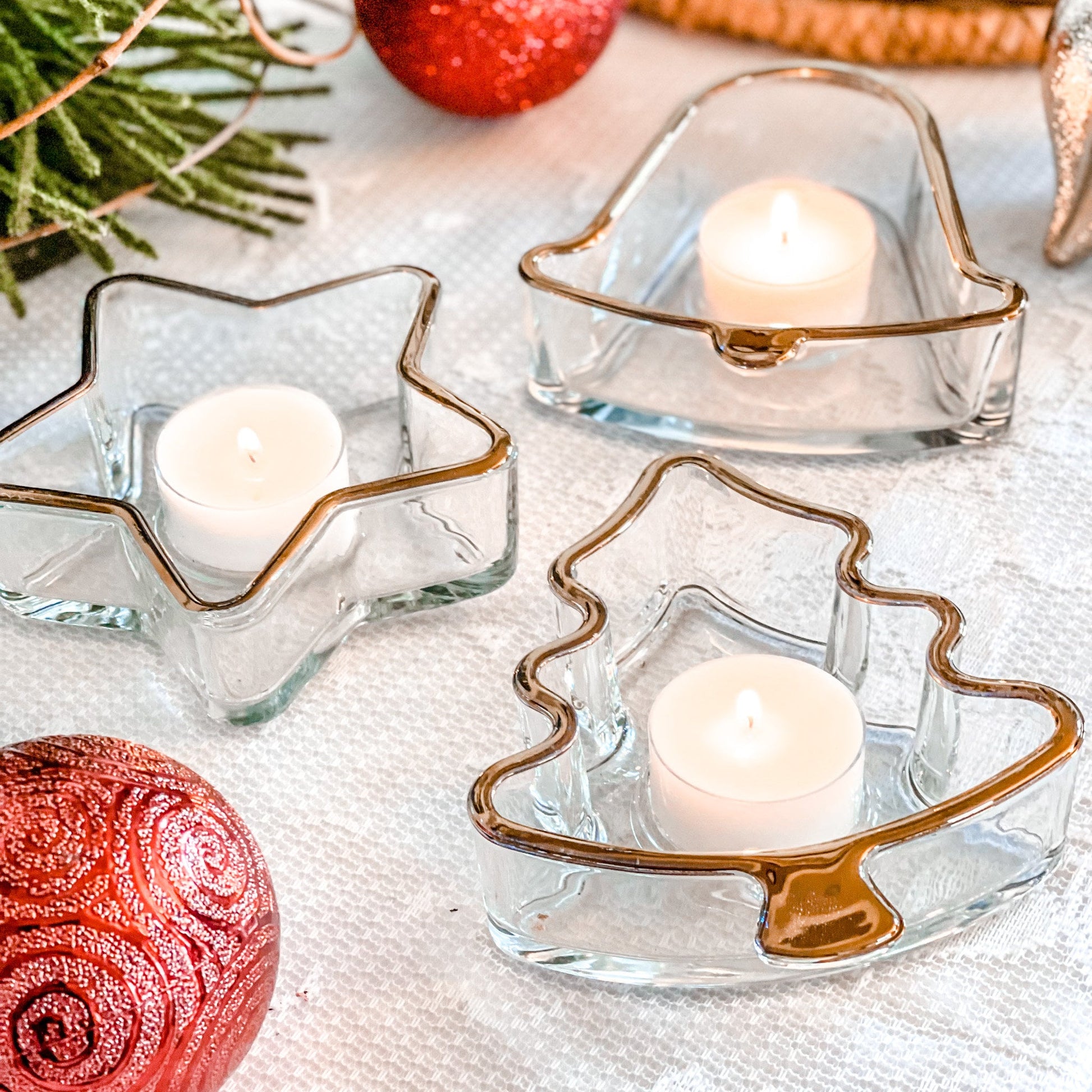 Vintage Holiday Tealight Holder Set, Holiday Decor, Christmas Candle Holders