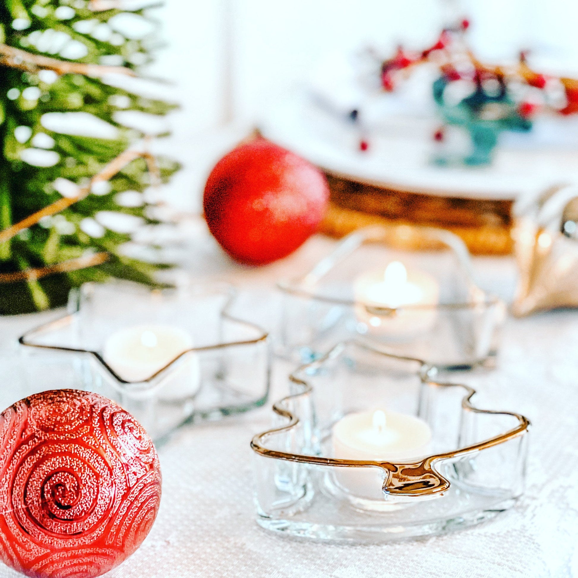 Vintage Holiday Tealight Holder Set, Holiday Decor, Christmas Candle Holders