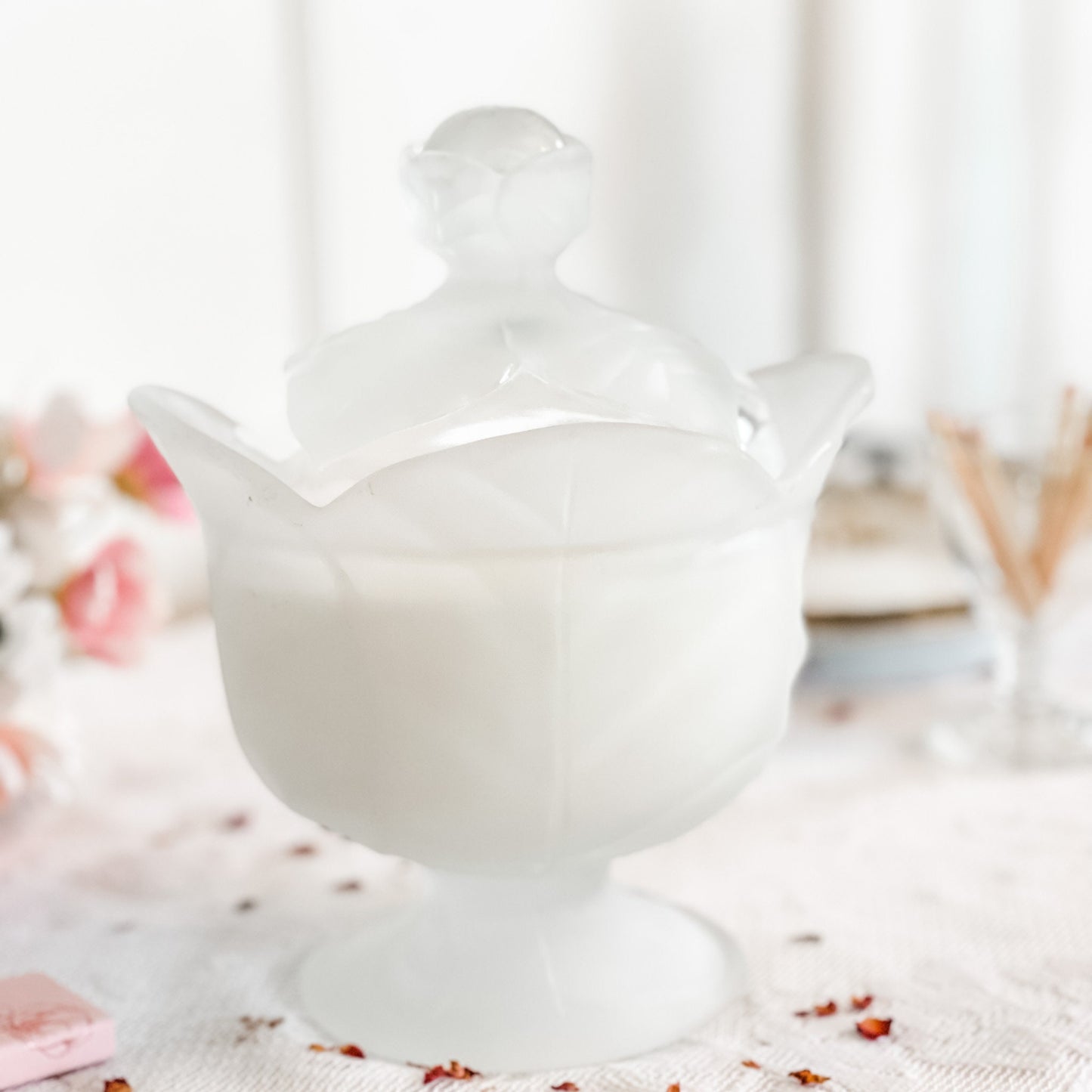 Soy Candle in Vintage Viking Glass Cabbage Dish, Fall Candle, Vintage Candle Décor
