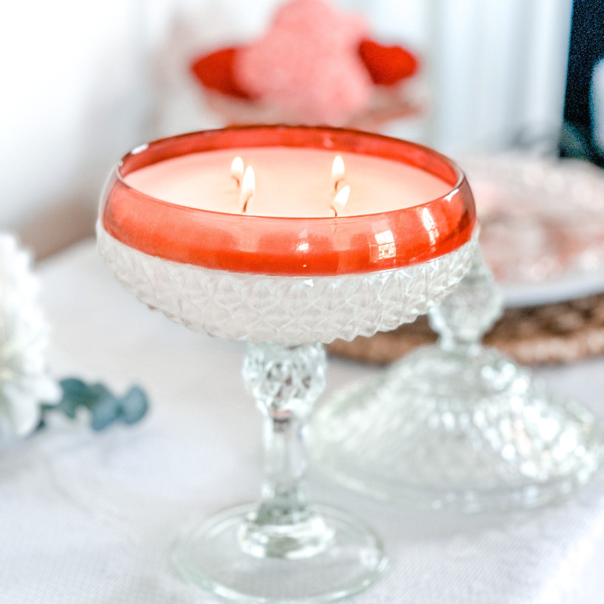 Elegant Black Currant Candle in Vintage Ruby Flash Dish