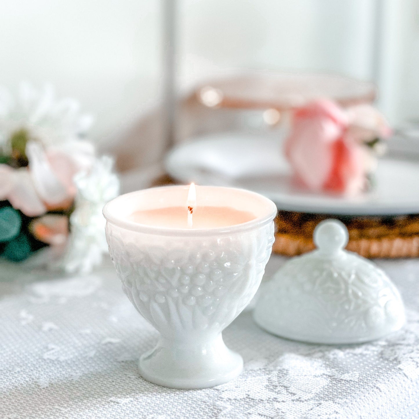Vintage Avon Milk Glass Lavender Soy Candle