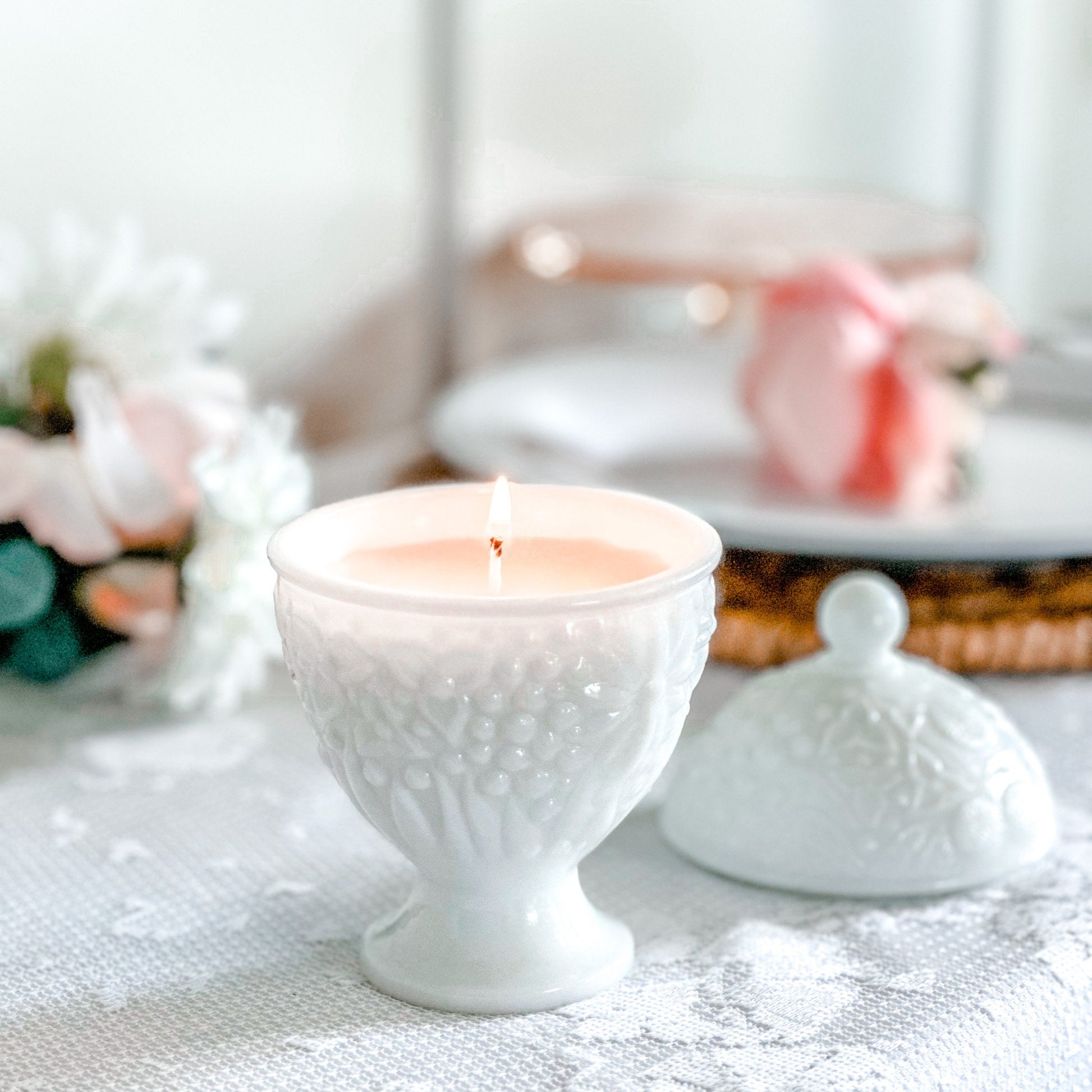 Vintage Avon Milk Glass Lavender Soy Candle