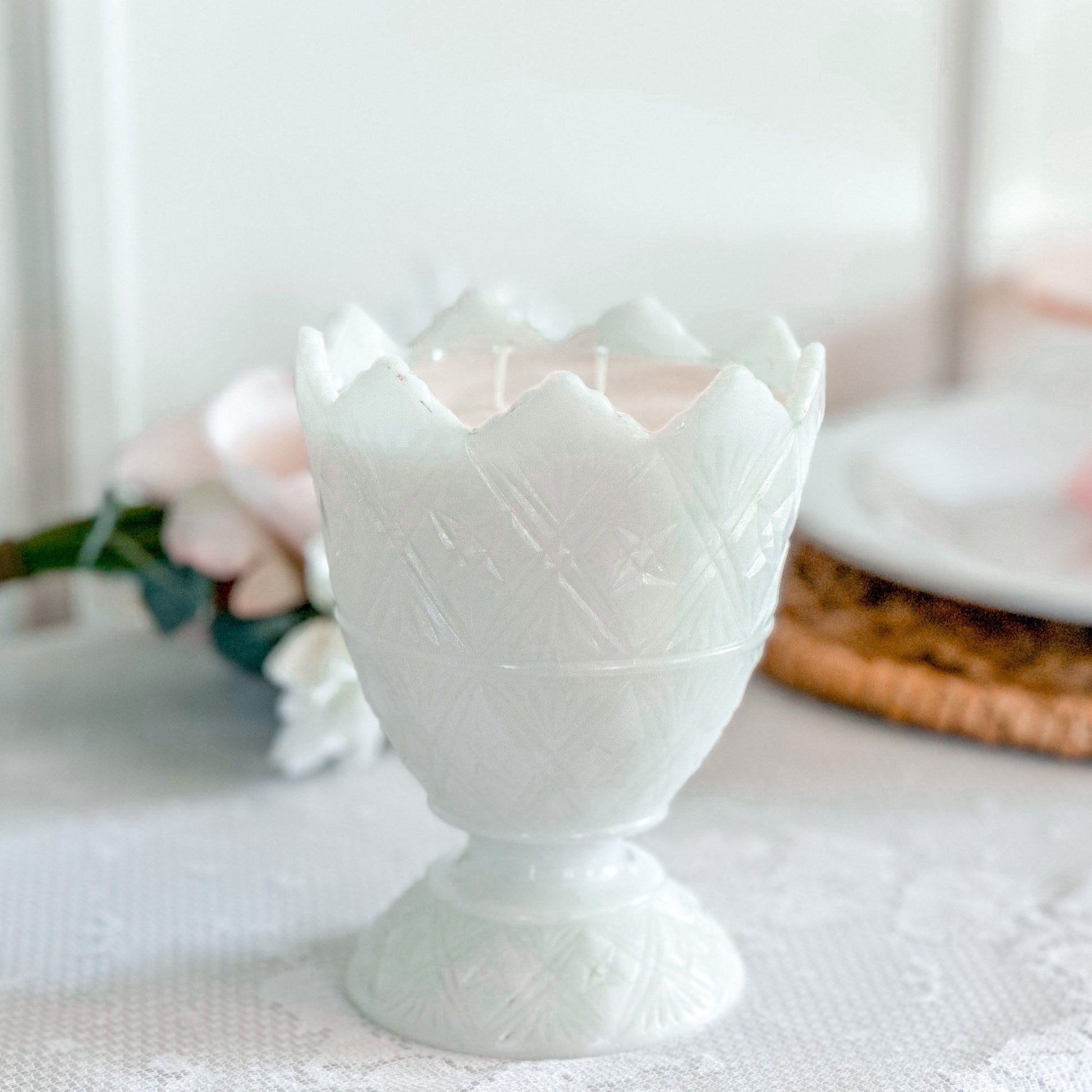 Hand-Poured Candle in Vintage Milk Glass Planter