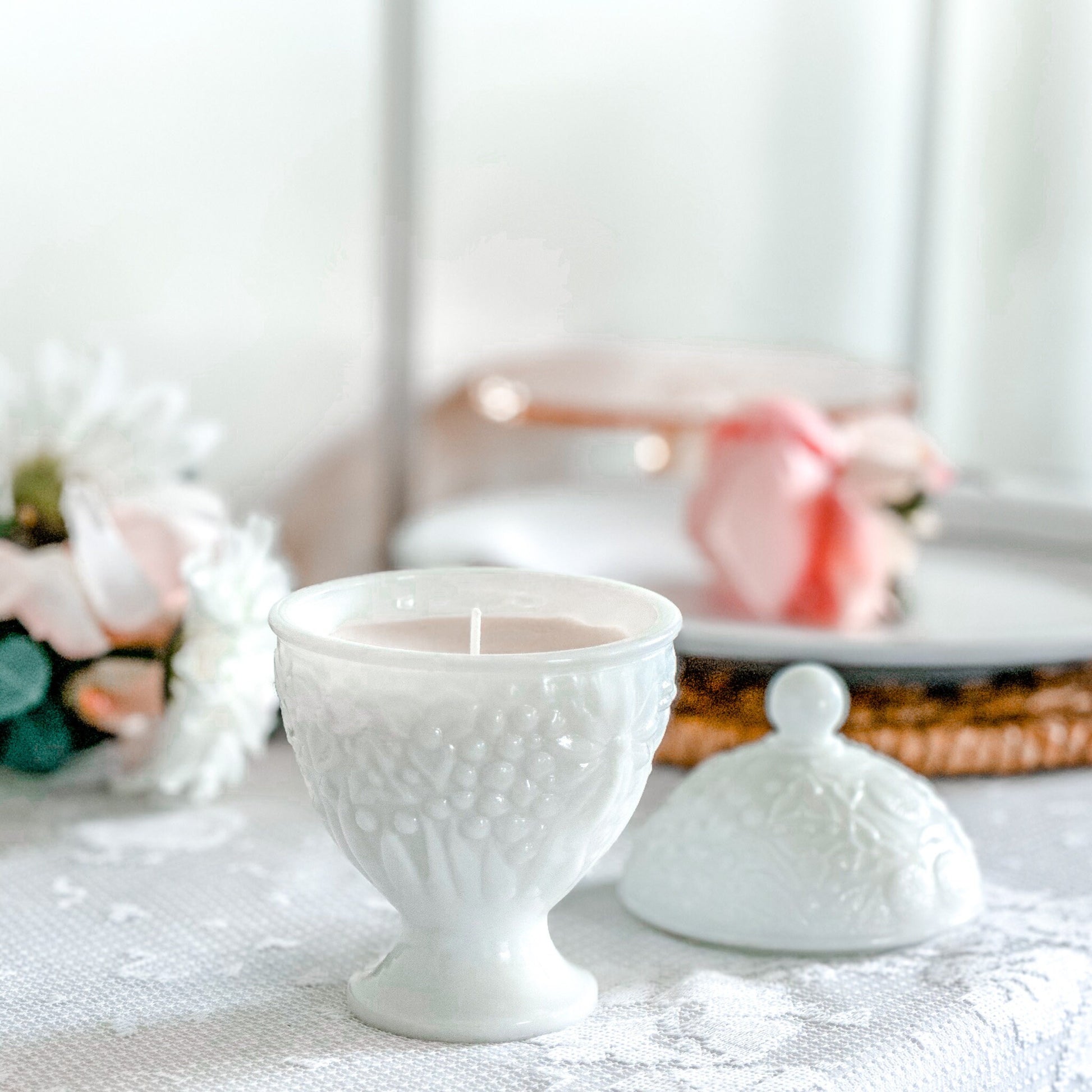 Vintage Avon Milk Glass Lavender Soy Candle