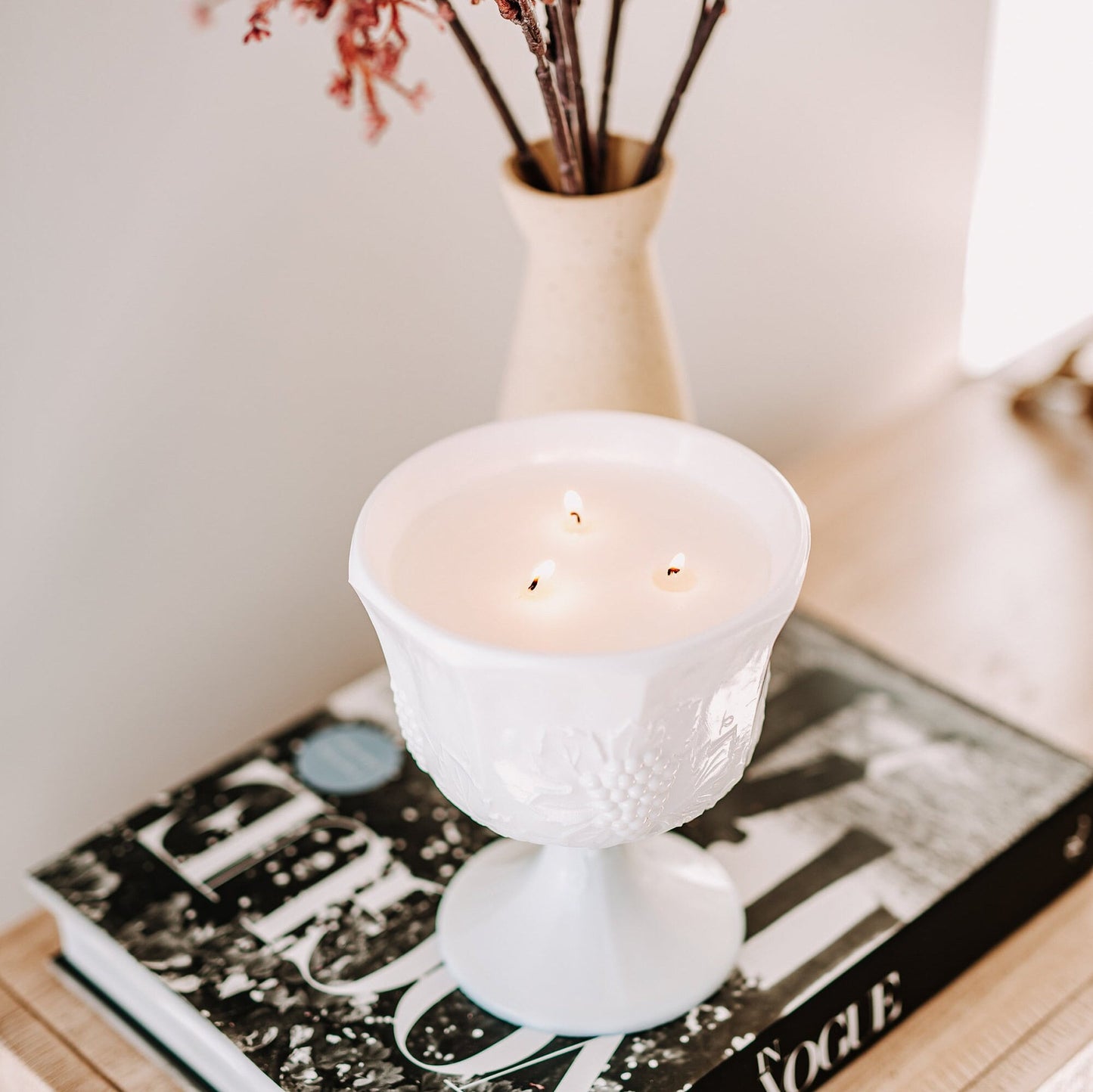 Vintage Milk Glass Planter Candle