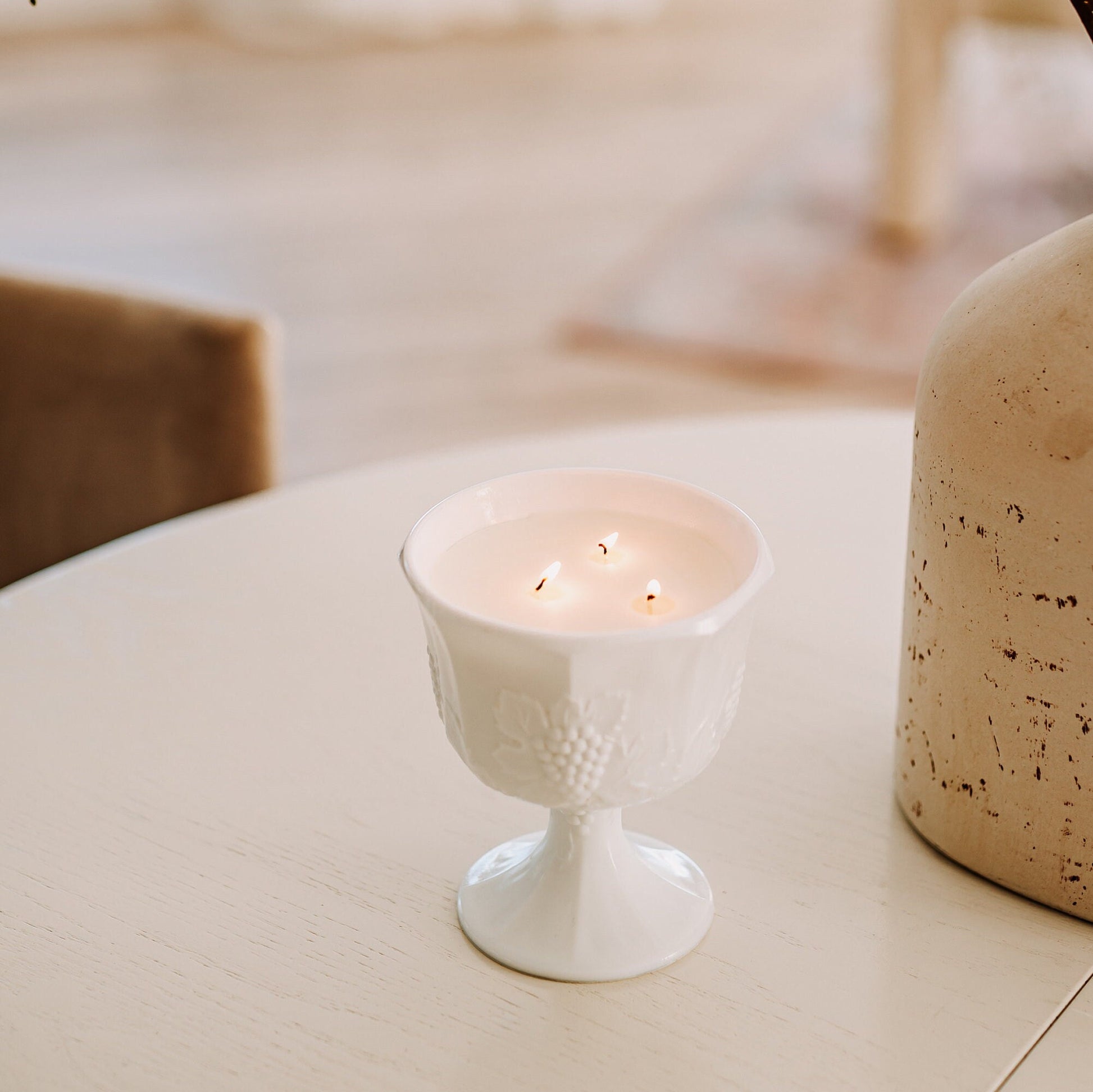 Vintage Milk Glass Planter Candle