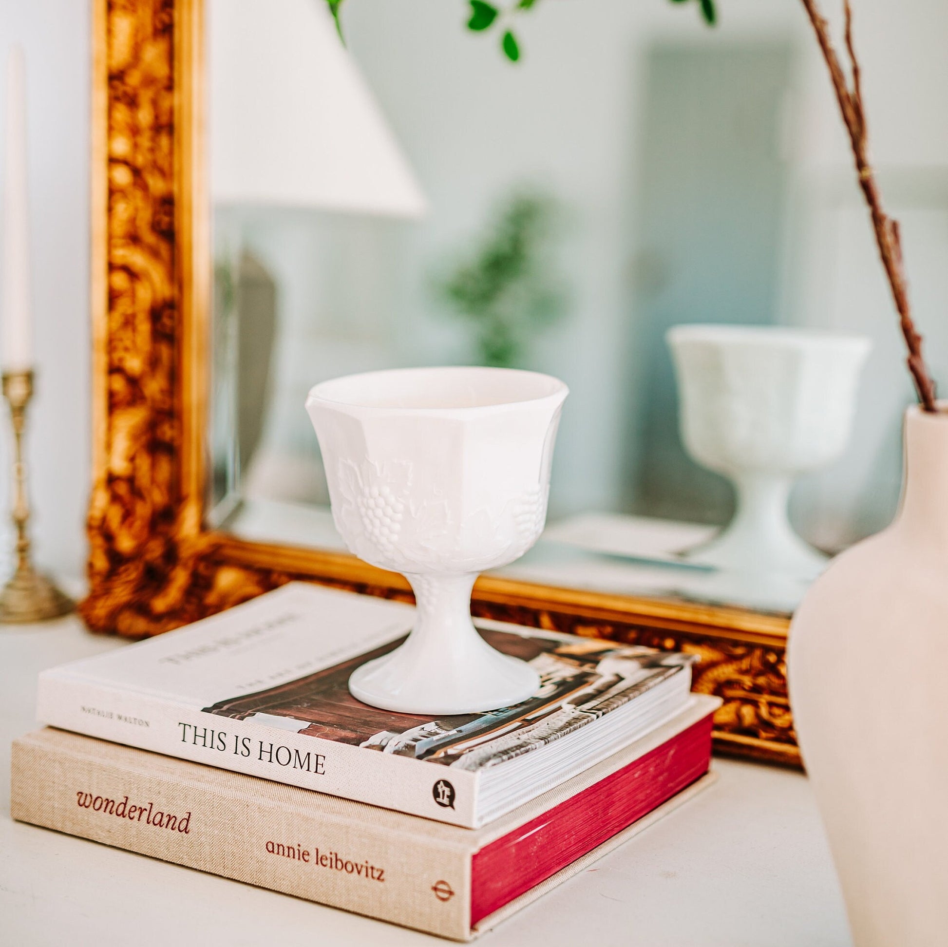 Vintage Milk Glass Planter Candle