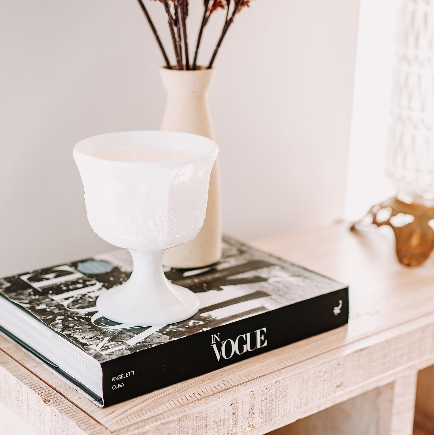 Vintage Milk Glass Planter Candle
