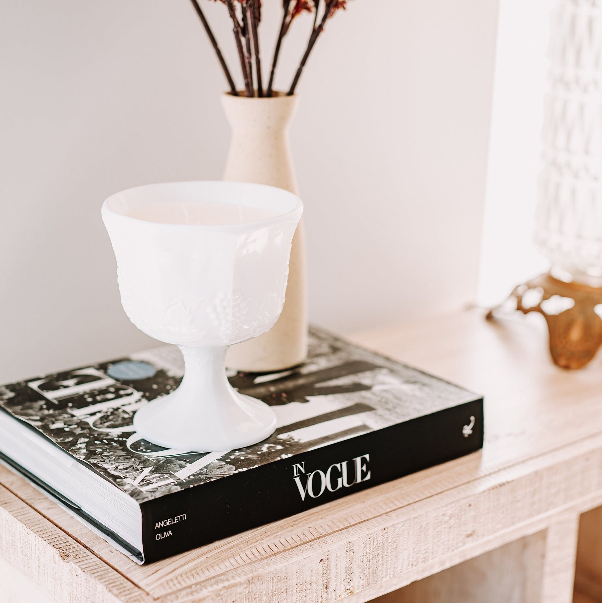 Vintage Milk Glass Planter Candle