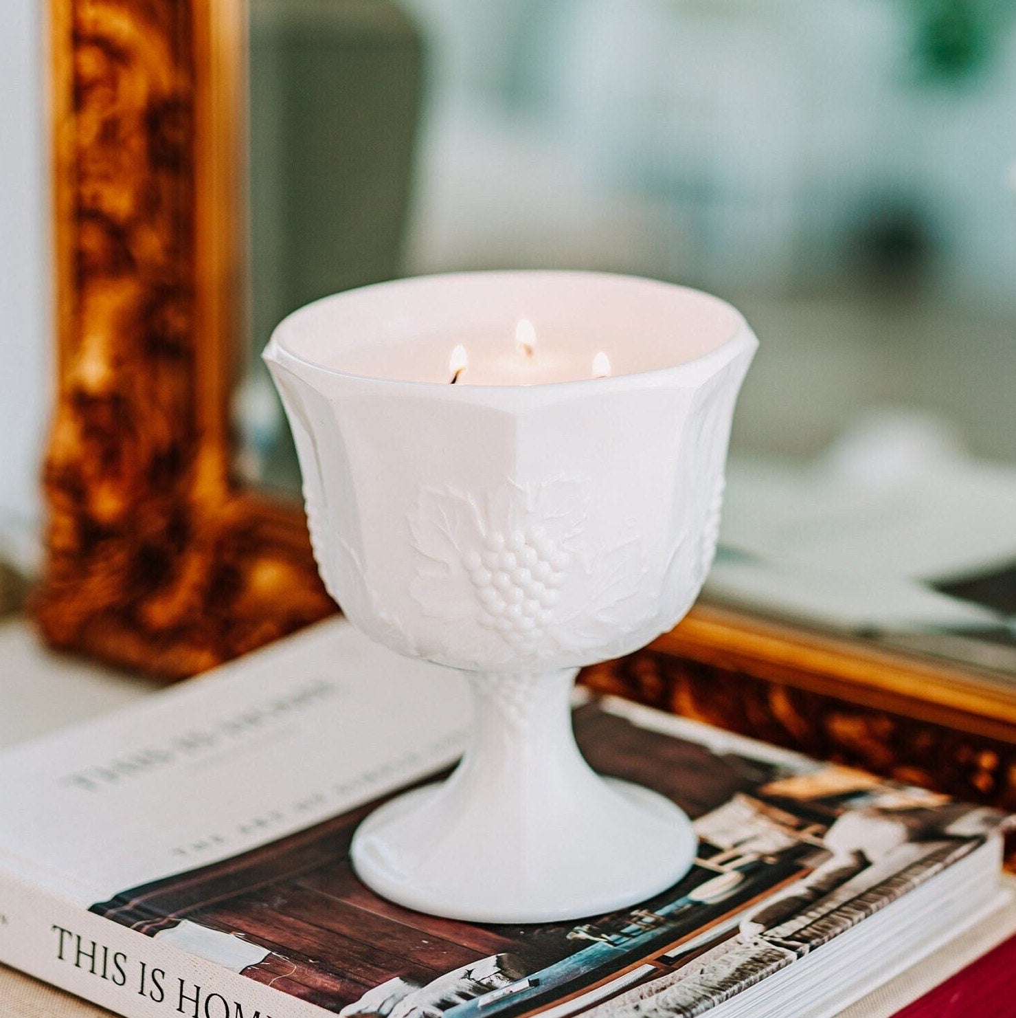 Vintage Milk Glass Planter Candle